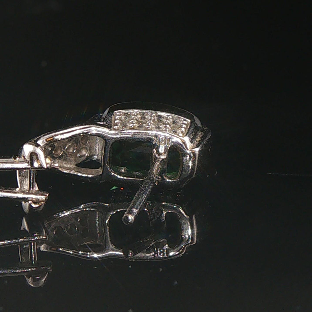 18k White Gold Green Tourmaline and Diamond Huggie Earrings