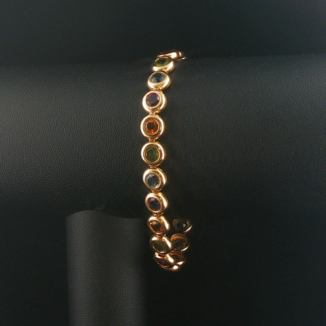 14k Yellow Gold 16.6g Bezel Set Multi Gemstone Circle Link Bracelet 7.25"