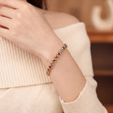 14k Yellow Gold 16.6g Bezel Set Multi Gemstone Circle Link Bracelet 7.25"