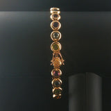 14k Yellow Gold 16.6g Bezel Set Multi Gemstone Circle Link Bracelet 7.25"