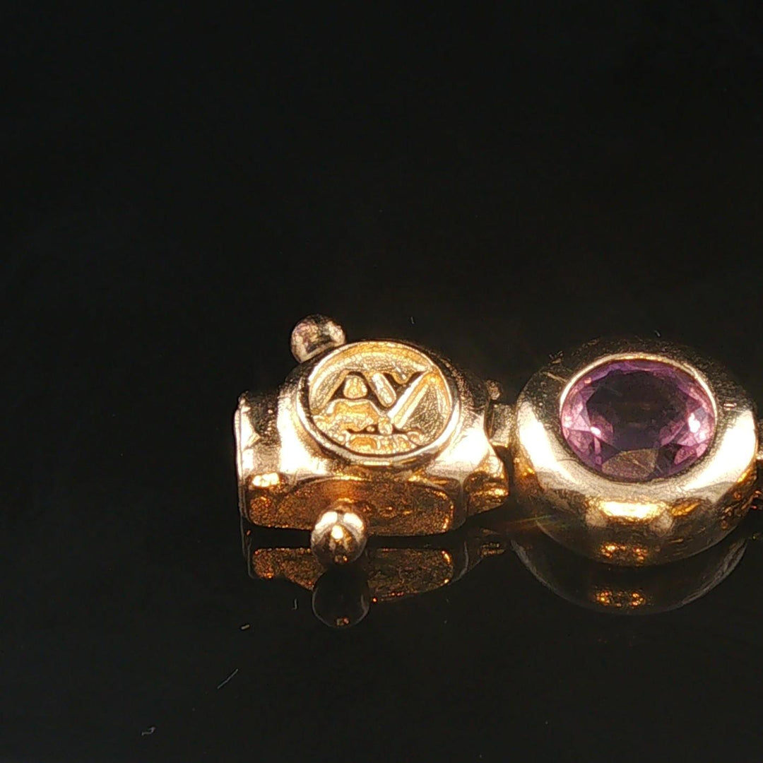 14k Yellow Gold 16.6g Bezel Set Multi Gemstone Circle Link Bracelet 7.25"