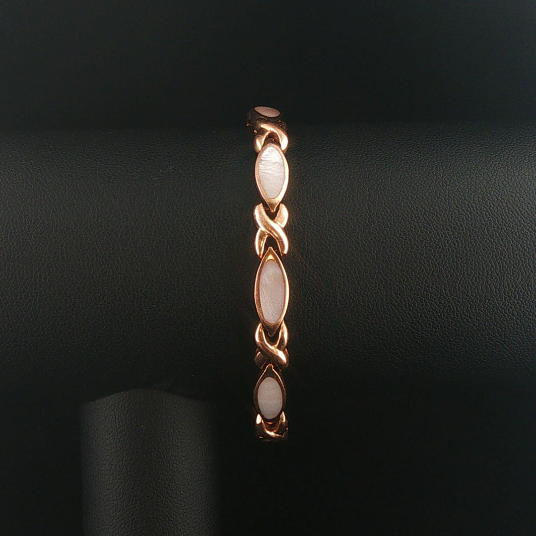 14k Rose Gold and Inlay Mother of Pearl XO Link Bracelet 7"