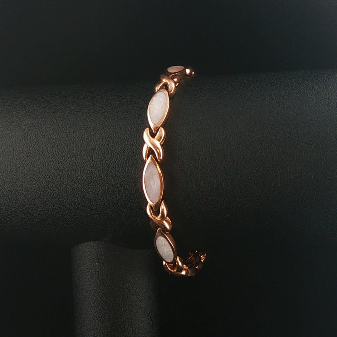 14k Rose Gold and Inlay Mother of Pearl XO Link Bracelet 7"