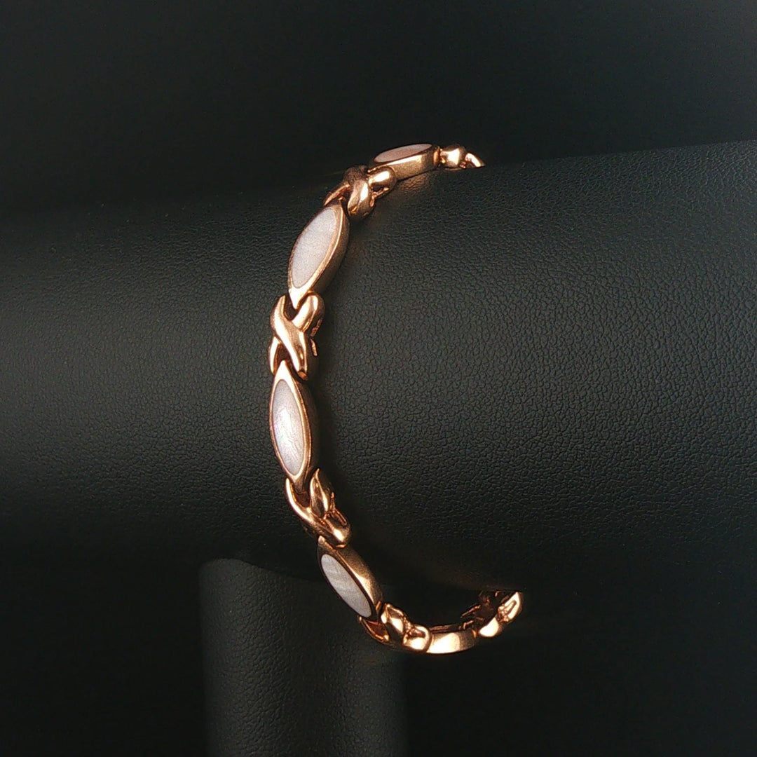 14k Rose Gold and Inlay Mother of Pearl XO Link Bracelet 7"