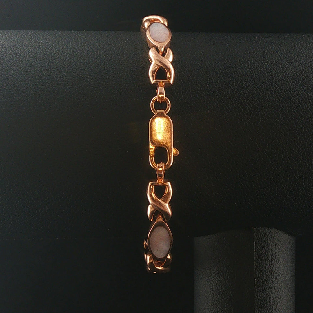 14k Rose Gold and Inlay Mother of Pearl XO Link Bracelet 7"