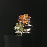 18k White Gold Citrine Peridot and 0.25cttw Diamond Bypass Floral Ring Size 7.25