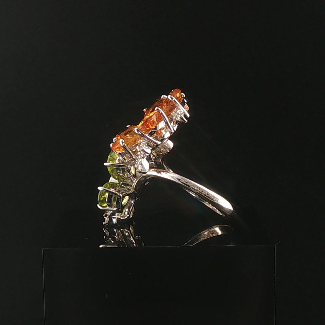 18k White Gold Citrine Peridot and 0.25cttw Diamond Bypass Floral Ring Size 7.25