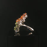 18k White Gold Citrine Peridot and 0.25cttw Diamond Bypass Floral Ring Size 7.25