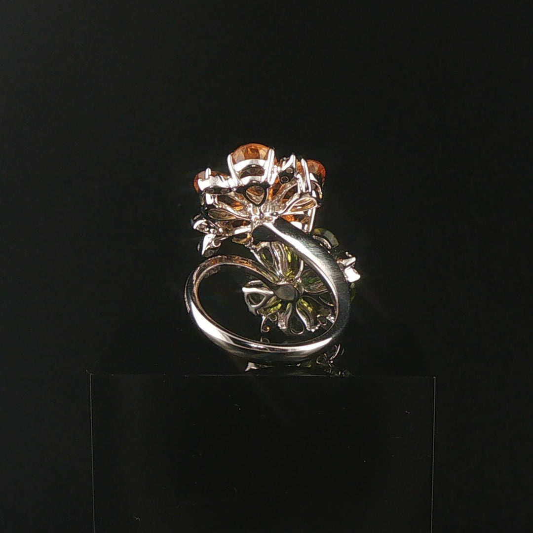 18k White Gold Citrine Peridot and 0.25cttw Diamond Bypass Floral Ring Size 7.25