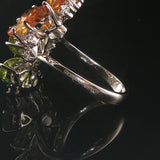 18k White Gold Citrine Peridot and 0.25cttw Diamond Bypass Floral Ring Size 7.25