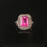 14k White Gold Pink Topaz and 0.30cttw Diamond Halo Ring Size 7