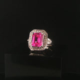 14k White Gold Pink Topaz and 0.30cttw Diamond Halo Ring Size 7