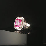 14k White Gold Pink Topaz and 0.30cttw Diamond Halo Ring Size 7