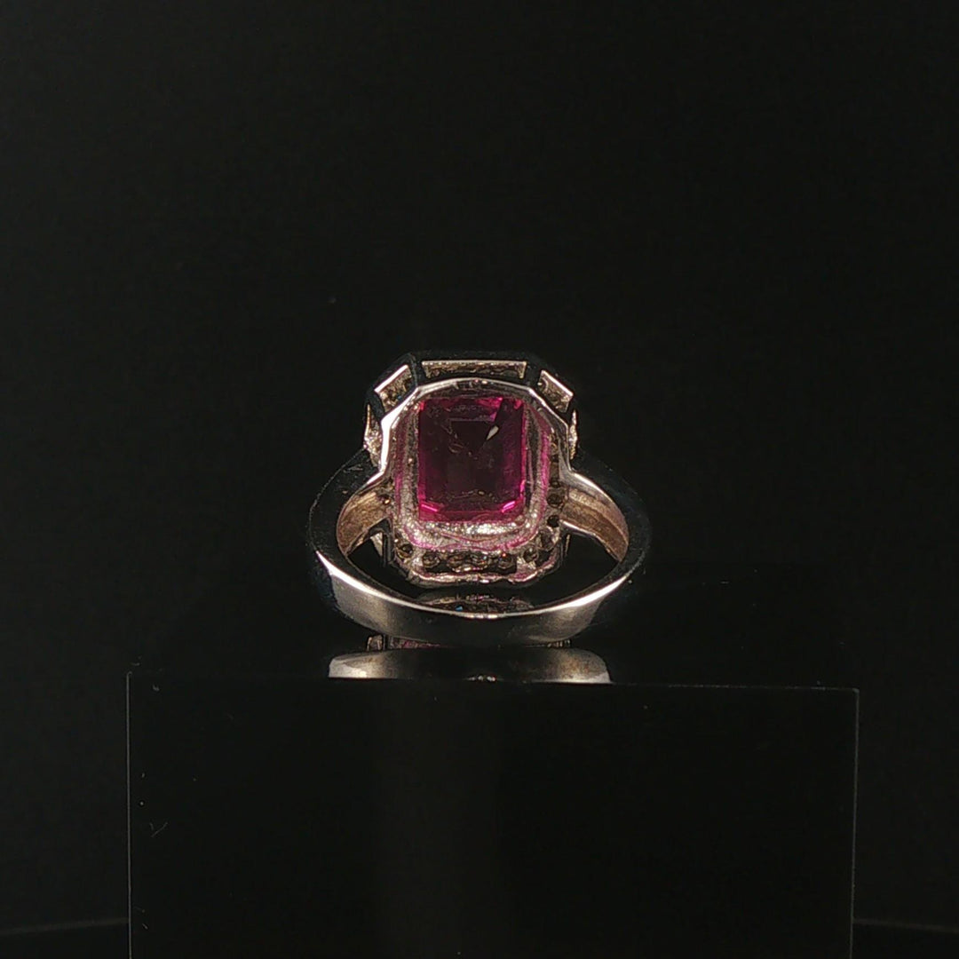 14k White Gold Pink Topaz and 0.30cttw Diamond Halo Ring Size 7