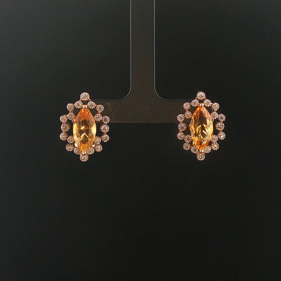 14k Yellow Gold Citrine and Diamond Halo Huggie Earrings