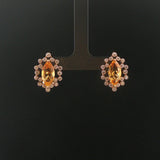 14k Yellow Gold Citrine and Diamond Halo Huggie Earrings