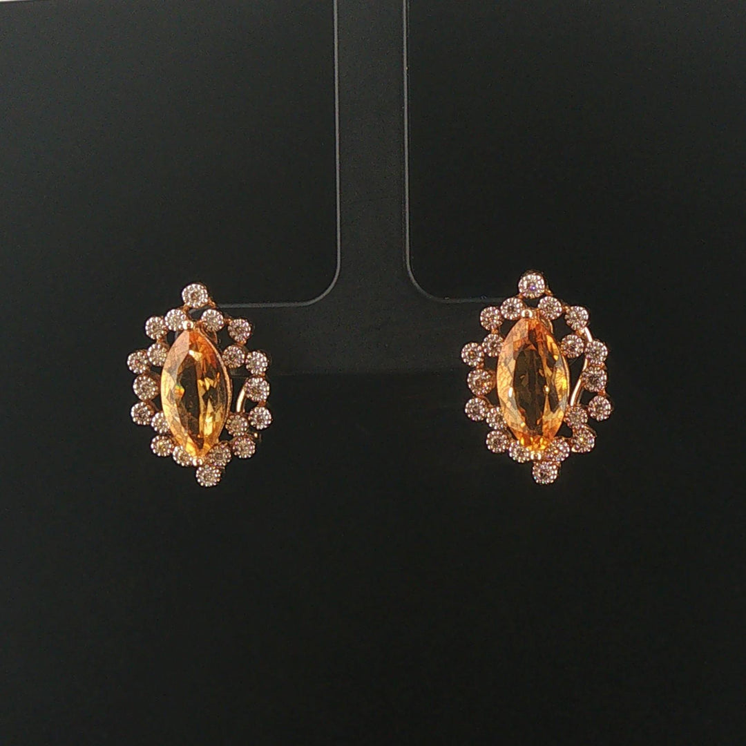 14k Yellow Gold Citrine and Diamond Halo Huggie Earrings
