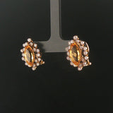 14k Yellow Gold Citrine and Diamond Halo Huggie Earrings