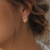 14k Yellow Gold Citrine and Diamond Halo Huggie Earrings