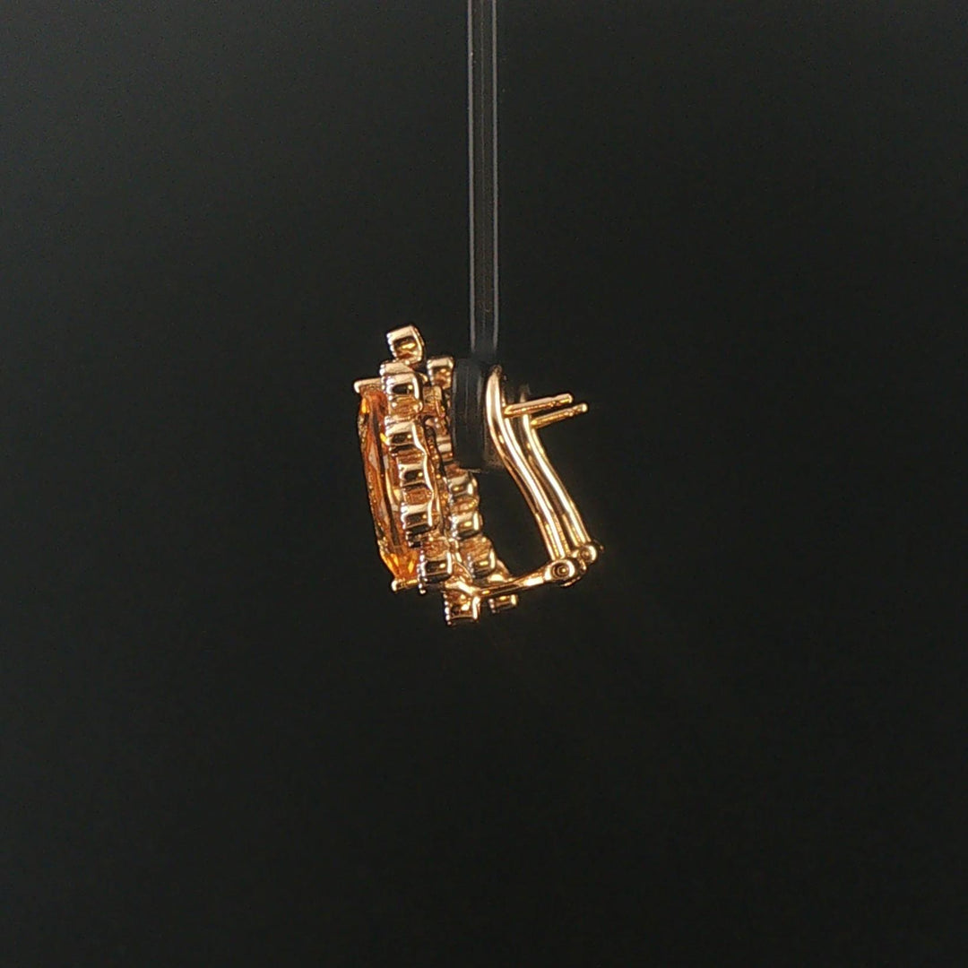 14k Yellow Gold Citrine and Diamond Halo Huggie Earrings