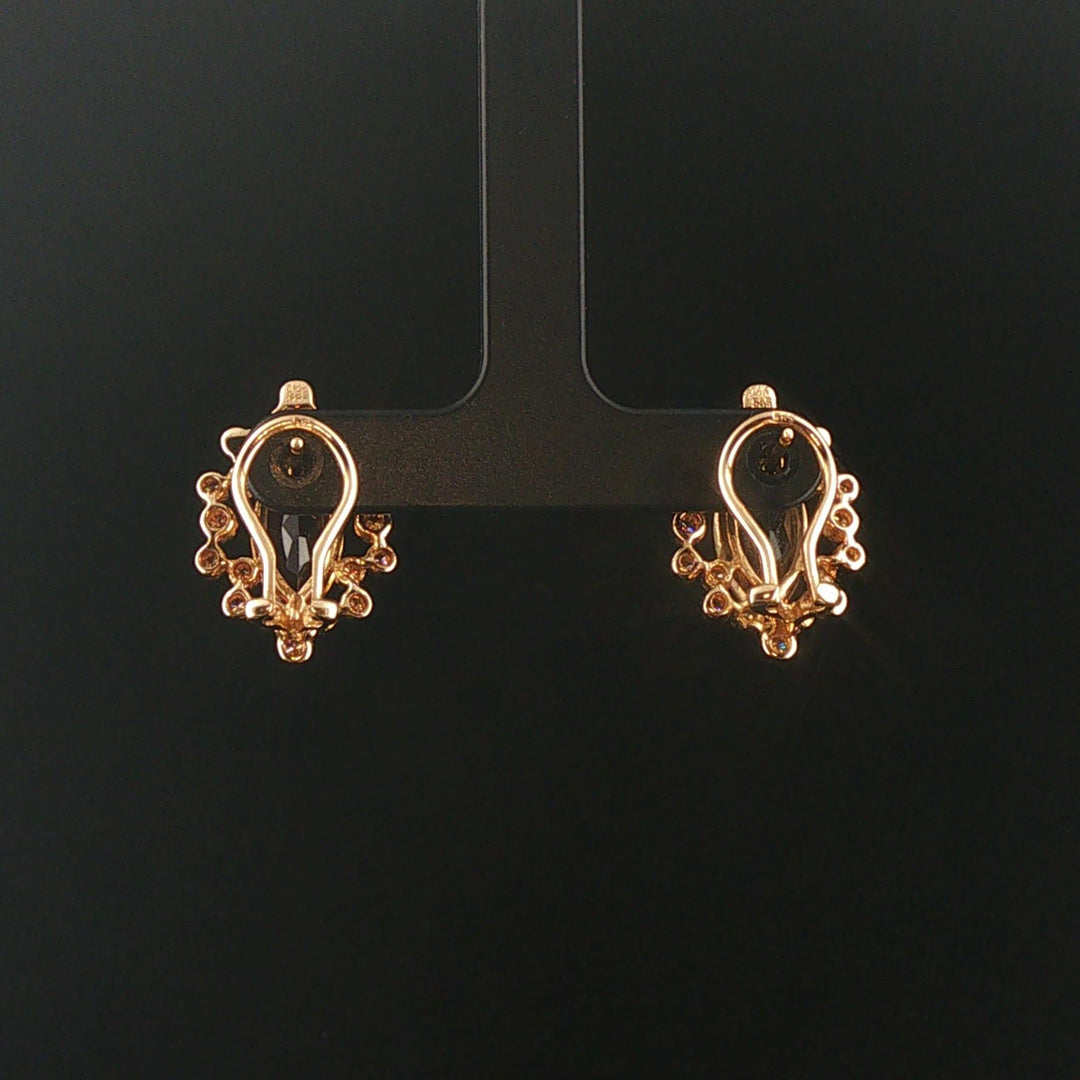 14k Yellow Gold Citrine and Diamond Halo Huggie Earrings