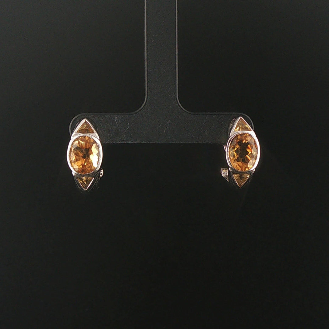 14k White Gold and Citrine 6g Solid Huggie Earrings