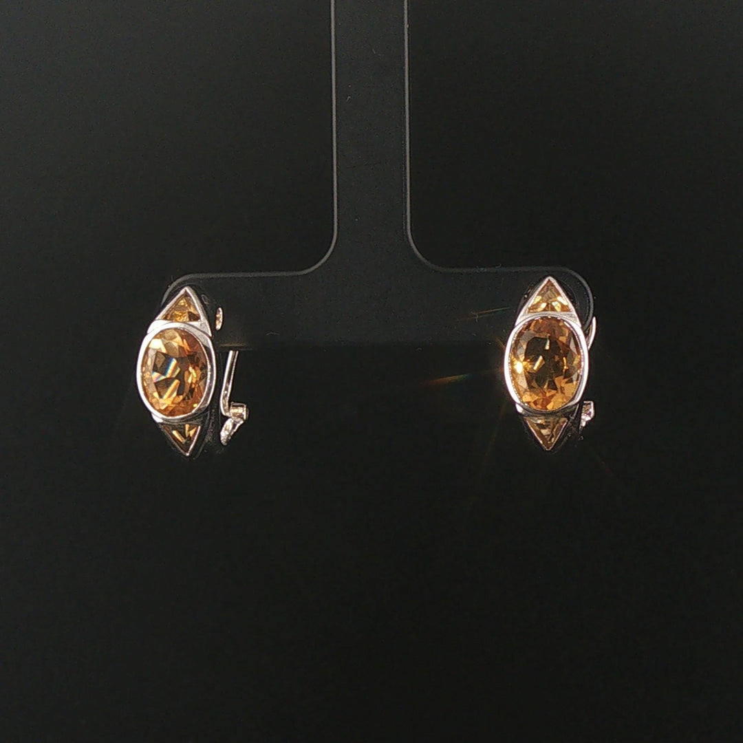 14k White Gold and Citrine 6g Solid Huggie Earrings