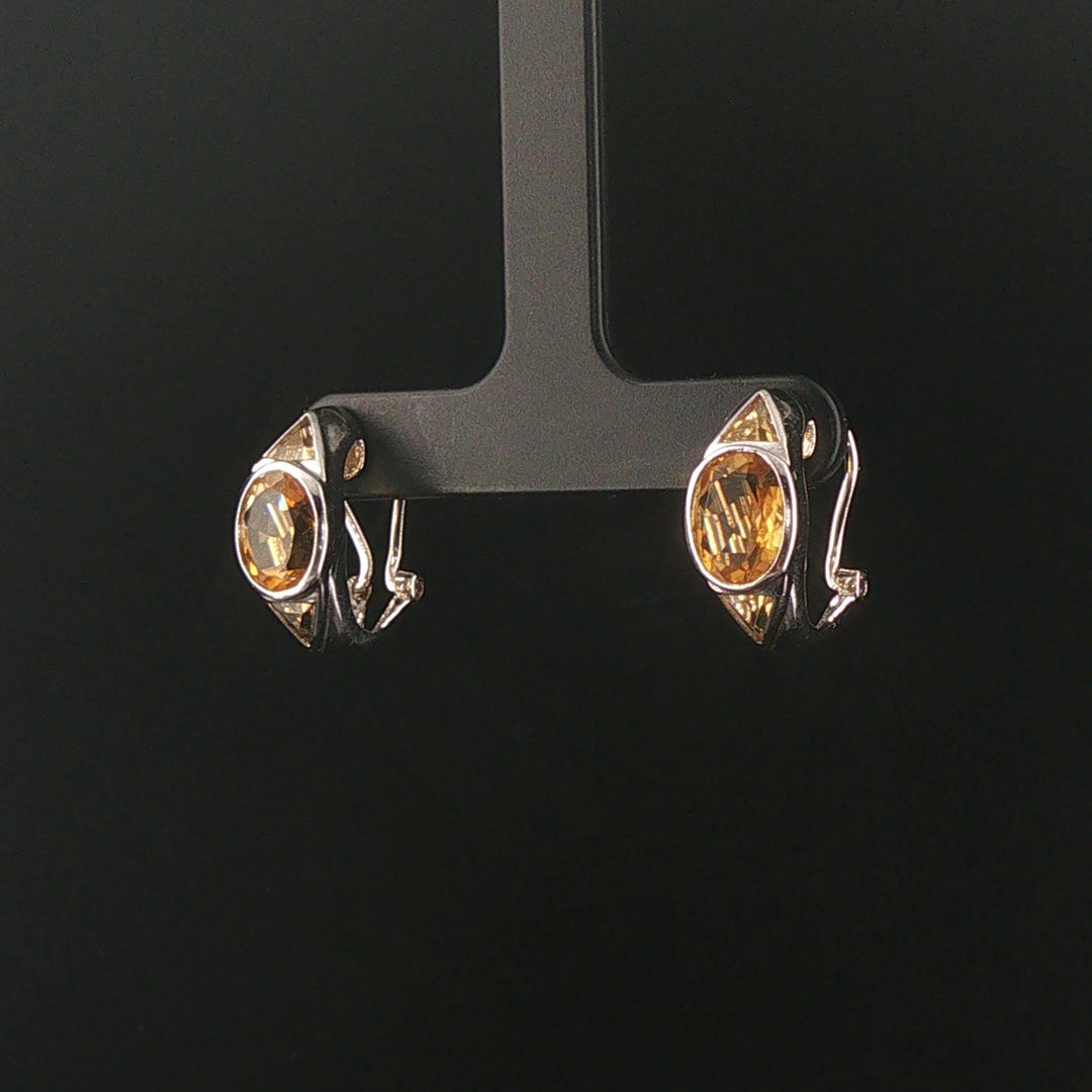 14k White Gold and Citrine 6g Solid Huggie Earrings