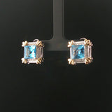 14k White and Yellow Gold Topaz and Diamond Square Stud Earrings