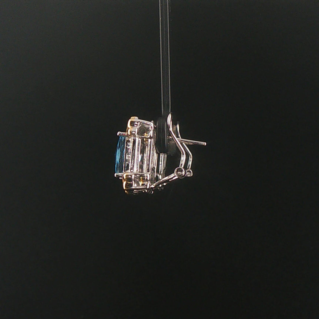 14k White and Yellow Gold Topaz and Diamond Square Stud Earrings