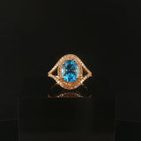 14k Yellow Gold Blue Topaz and Diamond Halo Ring Size 7