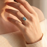 14k Yellow Gold Blue Topaz and Diamond Halo Ring Size 7