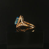 14k Yellow Gold Blue Topaz and Diamond Halo Ring Size 7