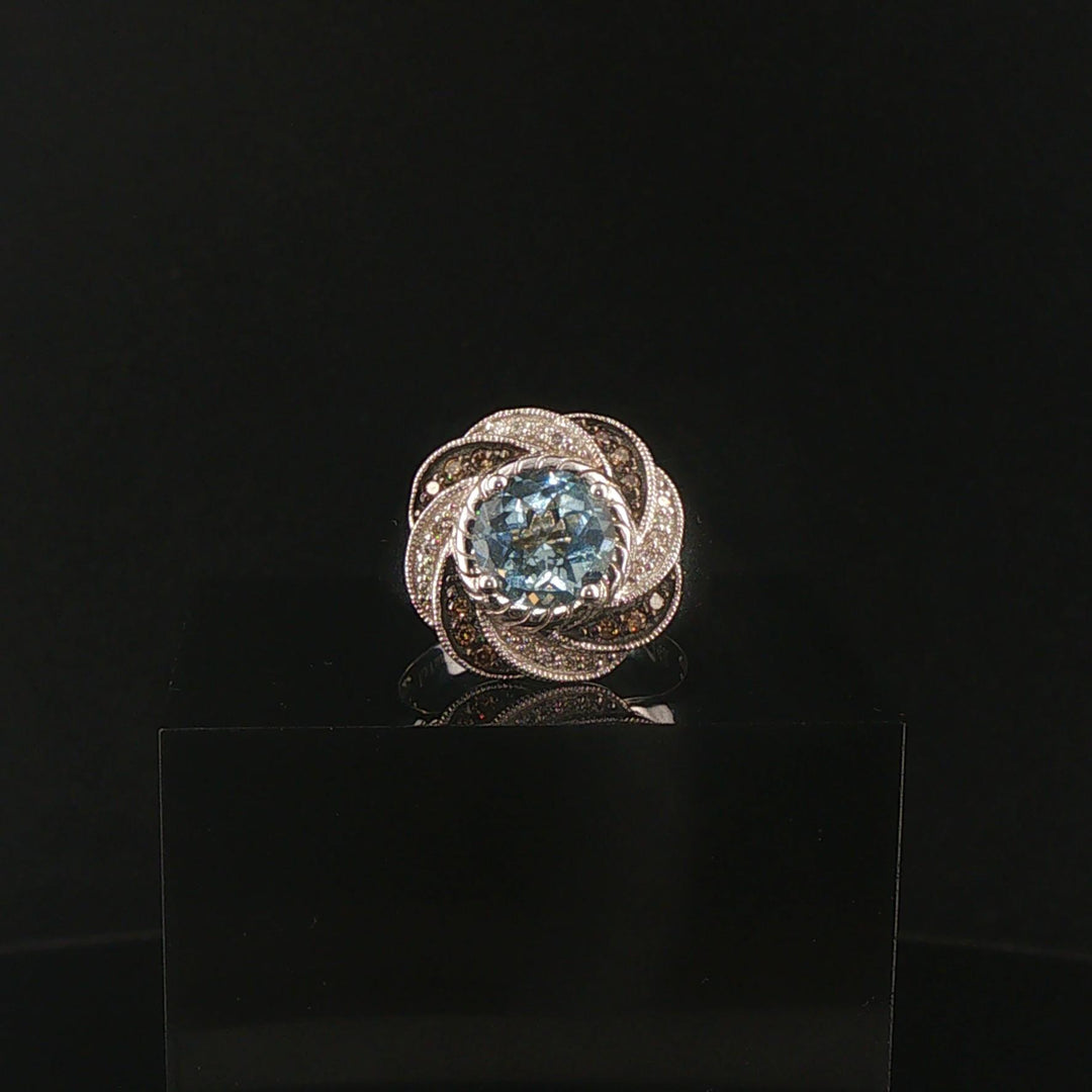 LeVian 18k White Gold 1.50ct Aquamarine and 0.50cttw Diamond Swirl Ring Size 7