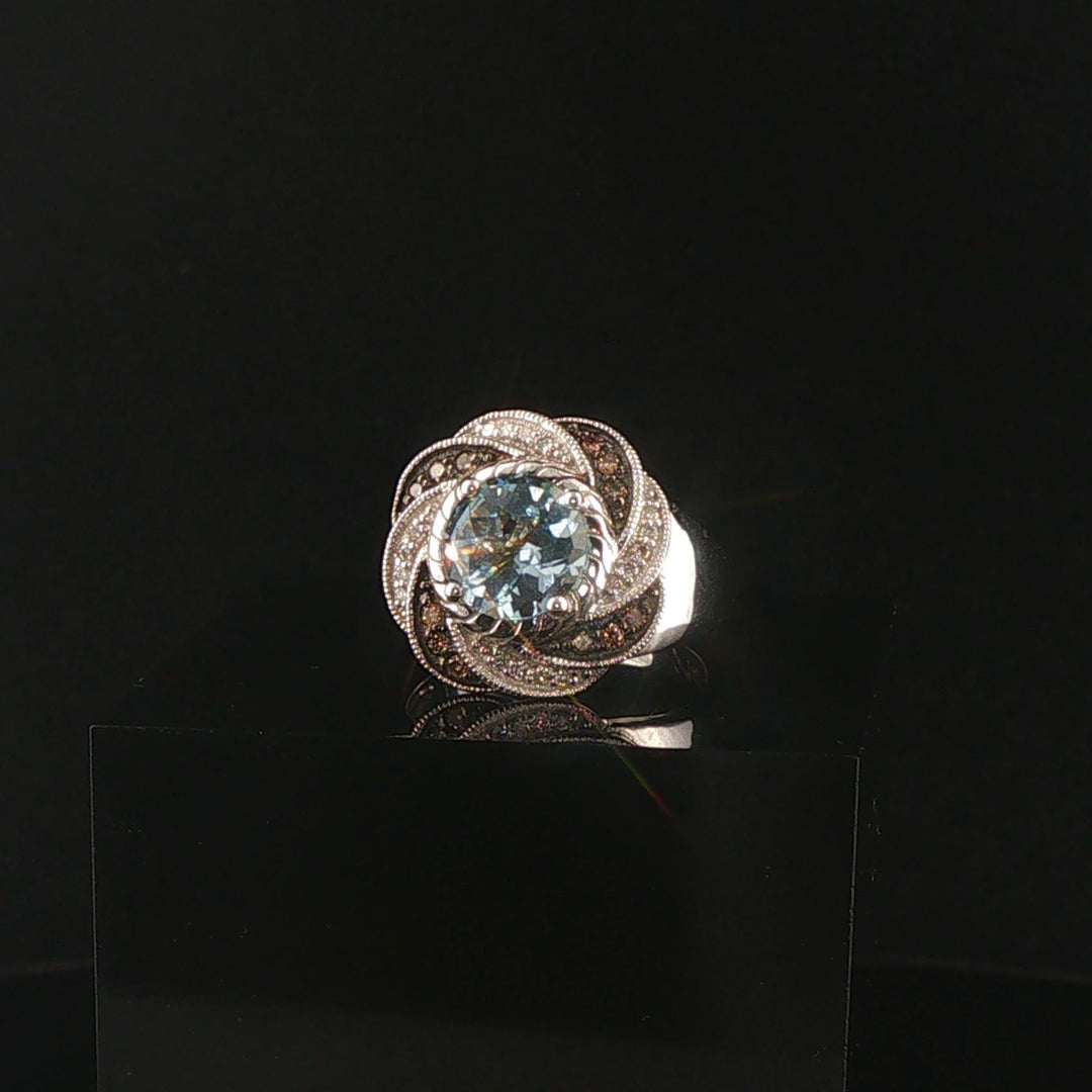 LeVian 18k White Gold 1.50ct Aquamarine and 0.50cttw Diamond Swirl Ring Size 7