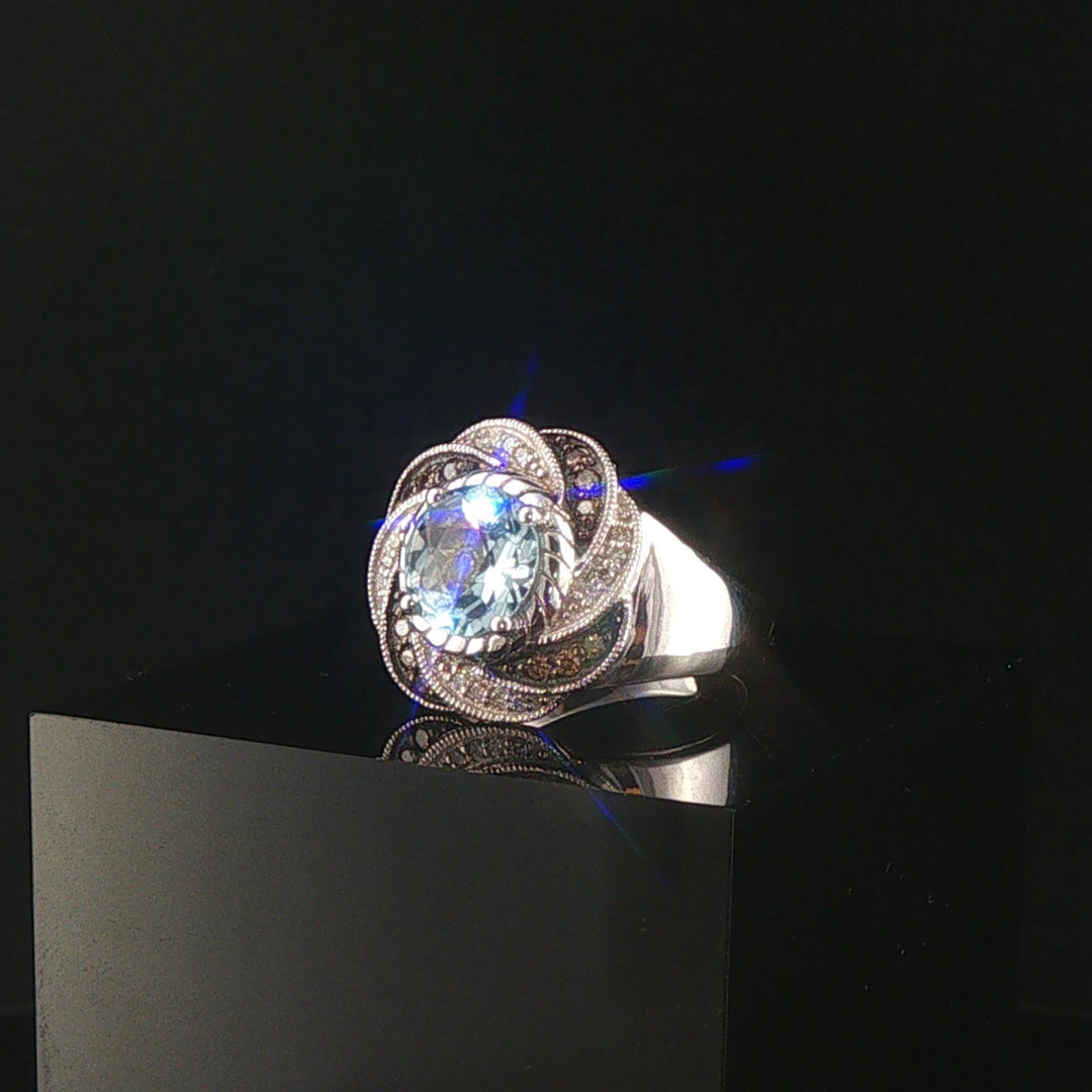 LeVian 18k White Gold 1.50ct Aquamarine and 0.50cttw Diamond Swirl Ring Size 7