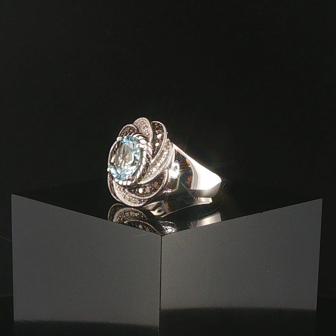 LeVian 18k White Gold 1.50ct Aquamarine and 0.50cttw Diamond Swirl Ring Size 7