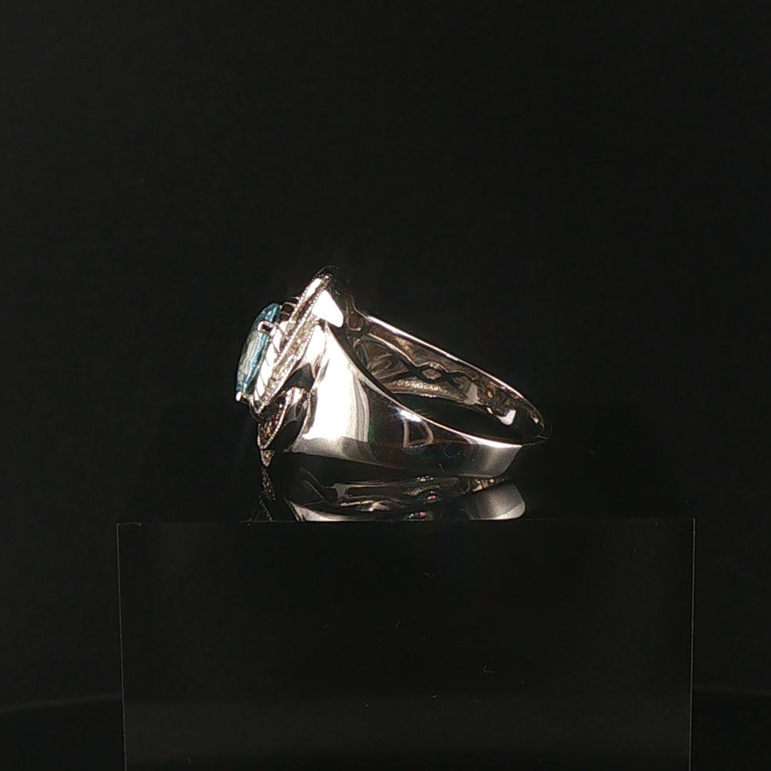 LeVian 18k White Gold 1.50ct Aquamarine and 0.50cttw Diamond Swirl Ring Size 7