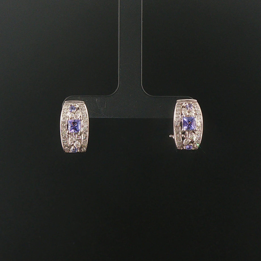Effy 14k White Gold Tanzanite and 0.50cttw Diamond Huggie Earrings