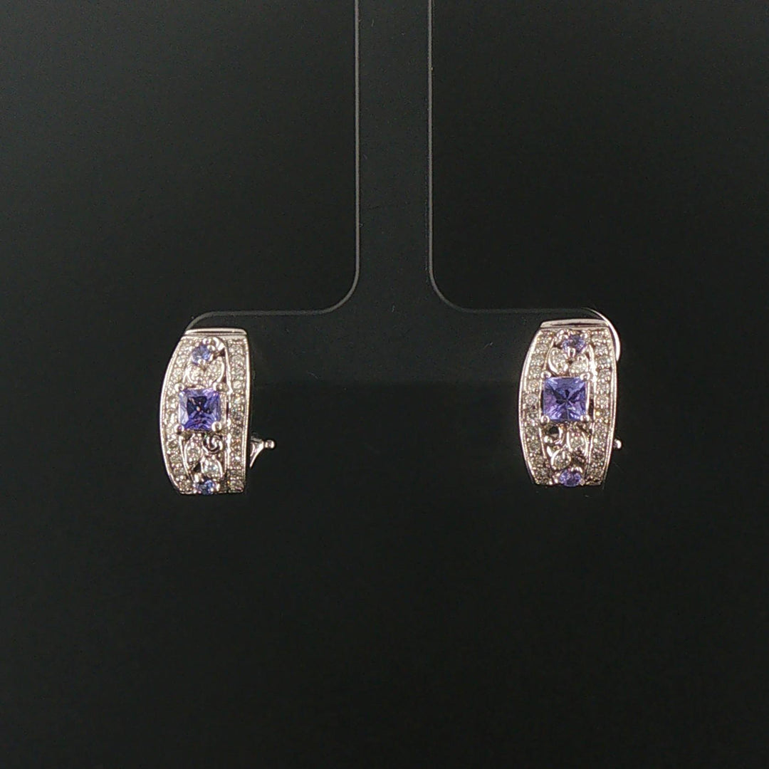 Effy 14k White Gold Tanzanite and 0.50cttw Diamond Huggie Earrings