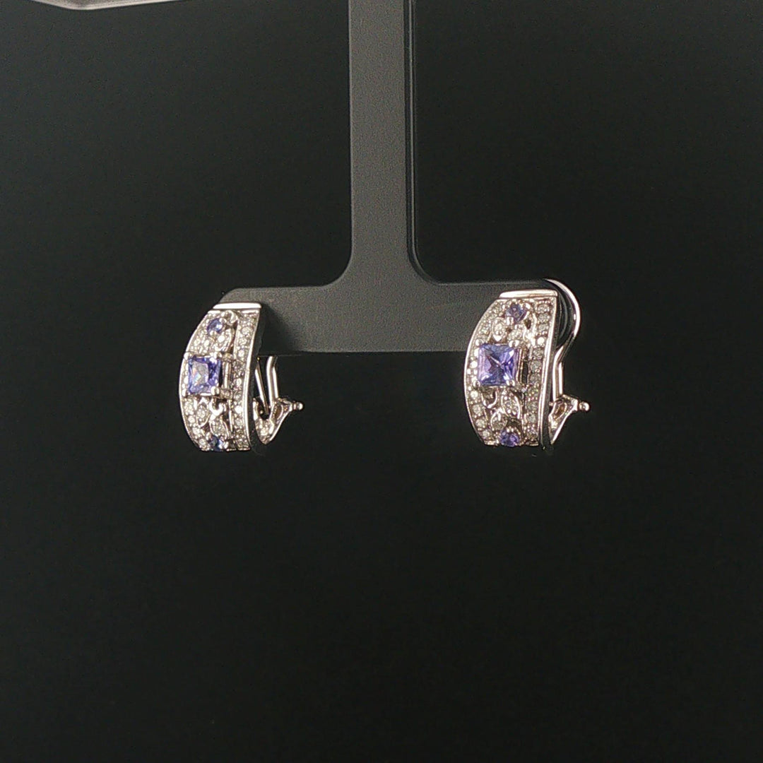 Effy 14k White Gold Tanzanite and 0.50cttw Diamond Huggie Earrings