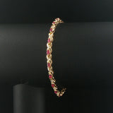 14k Yellow Gold Marquise Cut Rubies and Diamond X Link Bracelet 6.75"