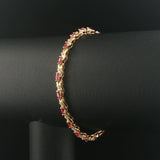 14k Yellow Gold Marquise Cut Rubies and Diamond X Link Bracelet 6.75"
