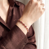 14k Yellow Gold Marquise Cut Rubies and Diamond X Link Bracelet 6.75"