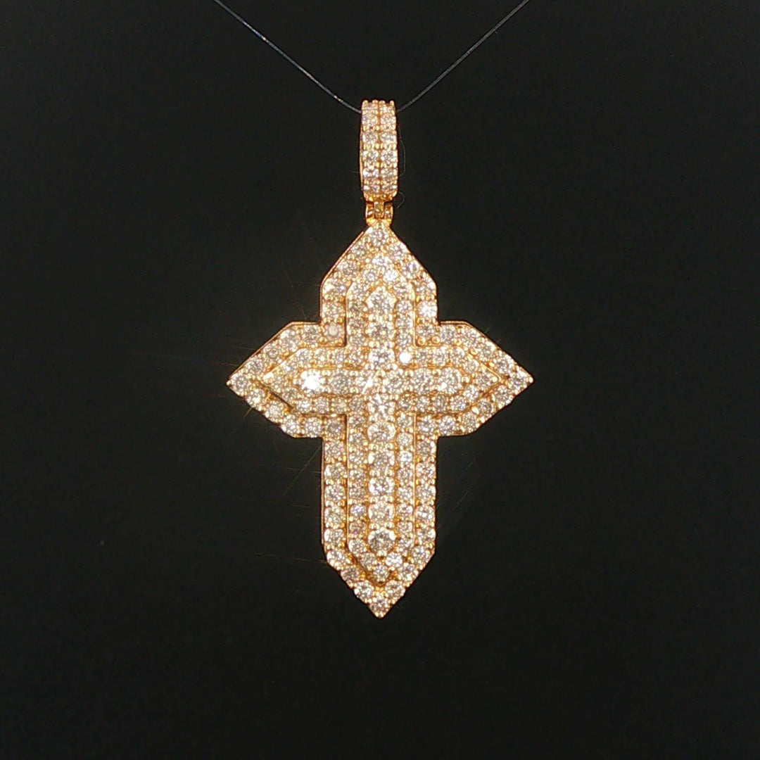 14k Yellow Gold and 2.50cttw Diamond Cross Pendant 2"