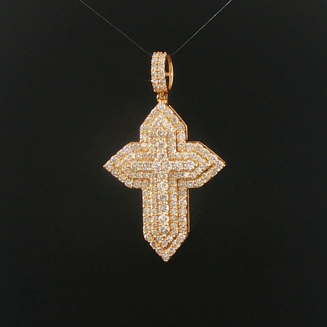14k Yellow Gold and 2.50cttw Diamond Cross Pendant 2"