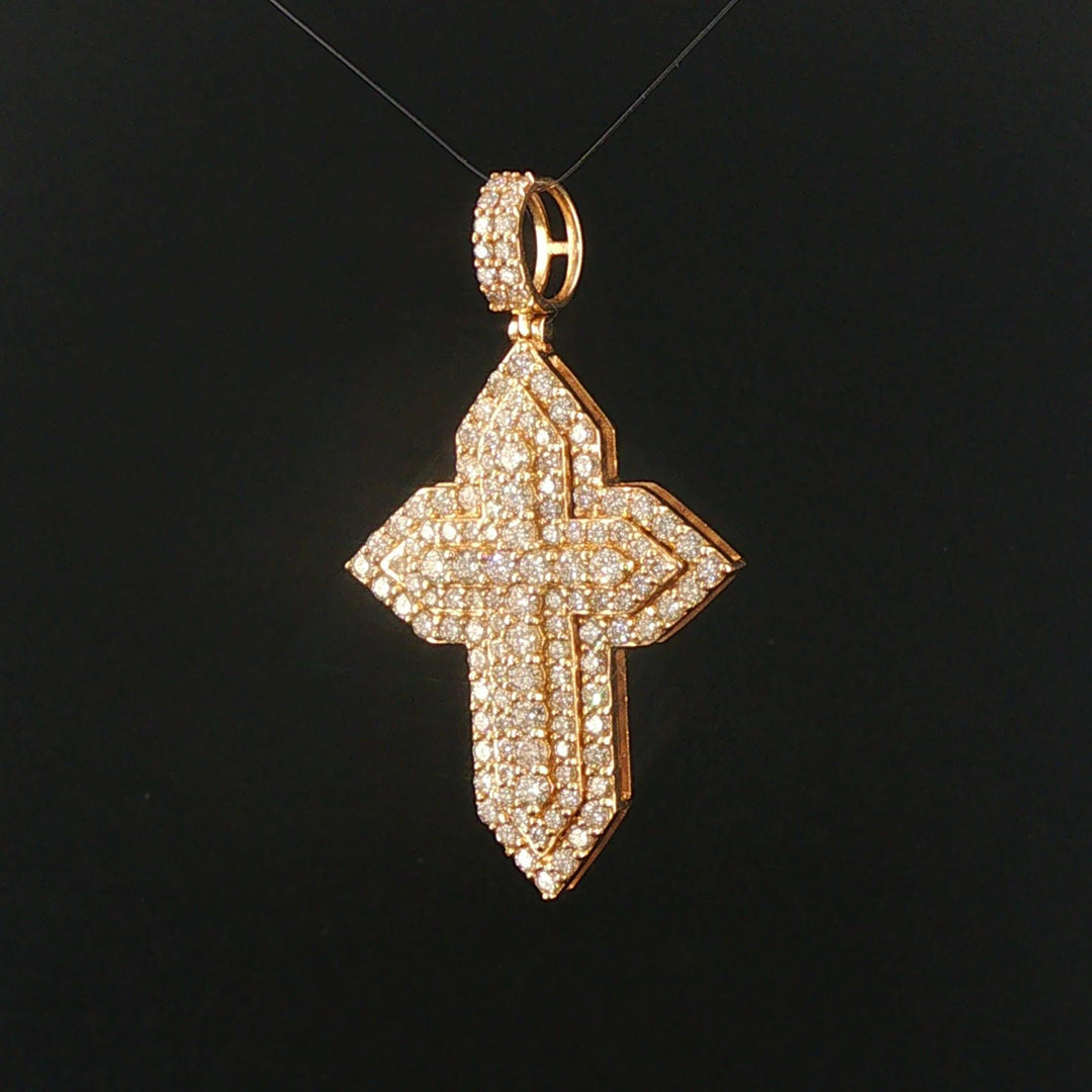 14k Yellow Gold and 2.50cttw Diamond Cross Pendant 2"