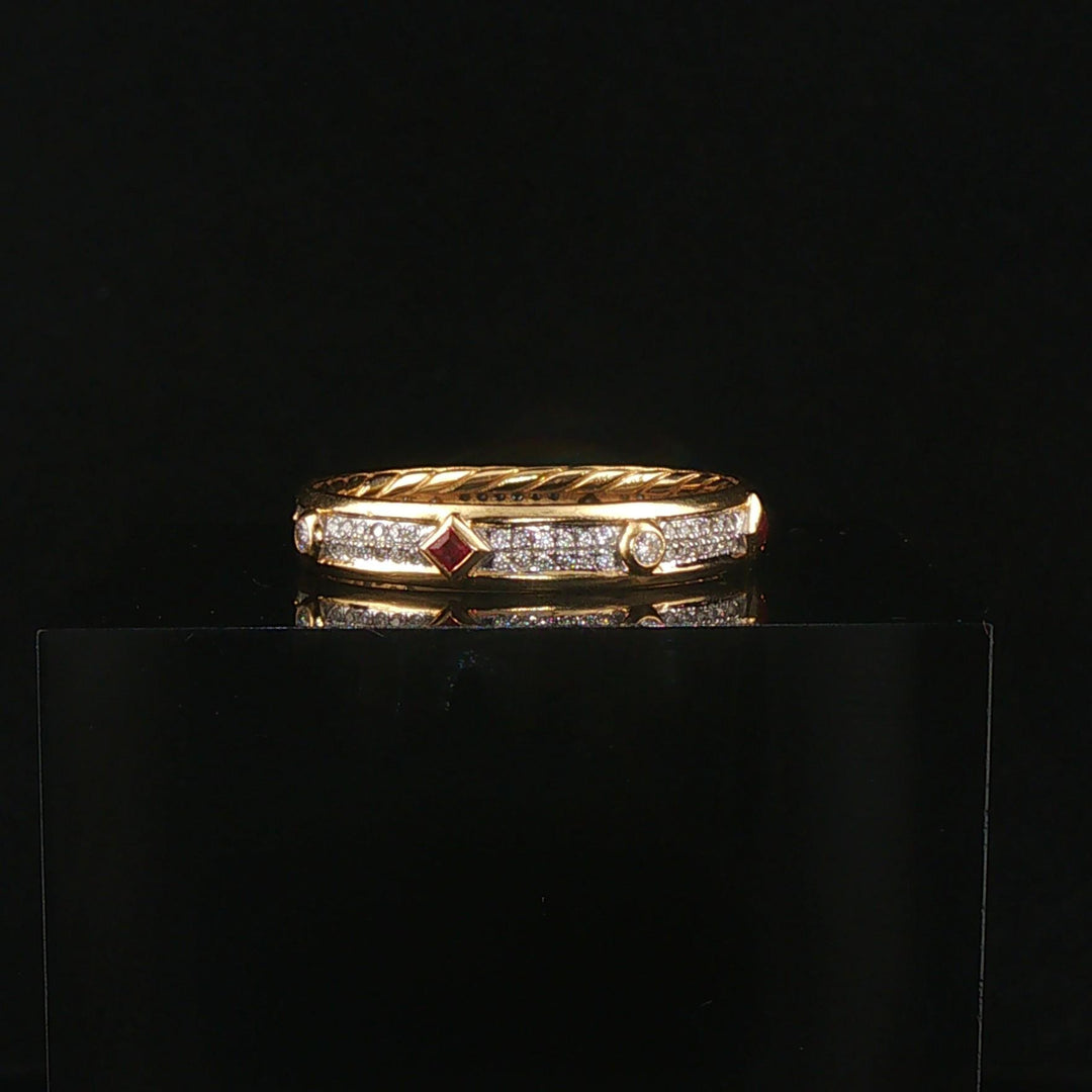 David Yurman 18k Yellow Gold Ruby & Diamond Modern Renaissance Band Ring Size 9