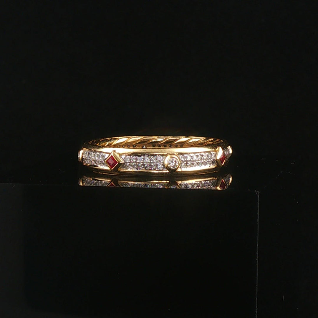 David Yurman 18k Yellow Gold Ruby & Diamond Modern Renaissance Band Ring Size 9