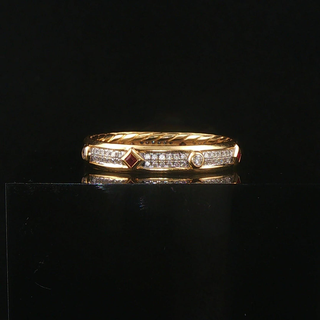 David Yurman 18k Yellow Gold Ruby & Diamond Modern Renaissance Band Ring Size 9